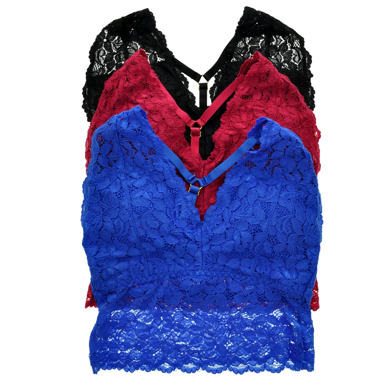 Wire-free Lace Longline Bralette with Adjustable Y-Strap (3-Pack)