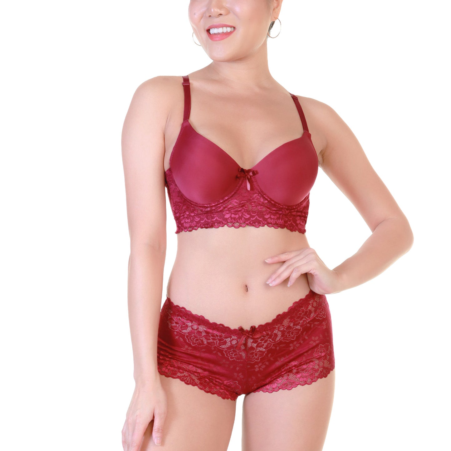 Matching Bras and Panties Set with Rose Lace Design (6-Pack)