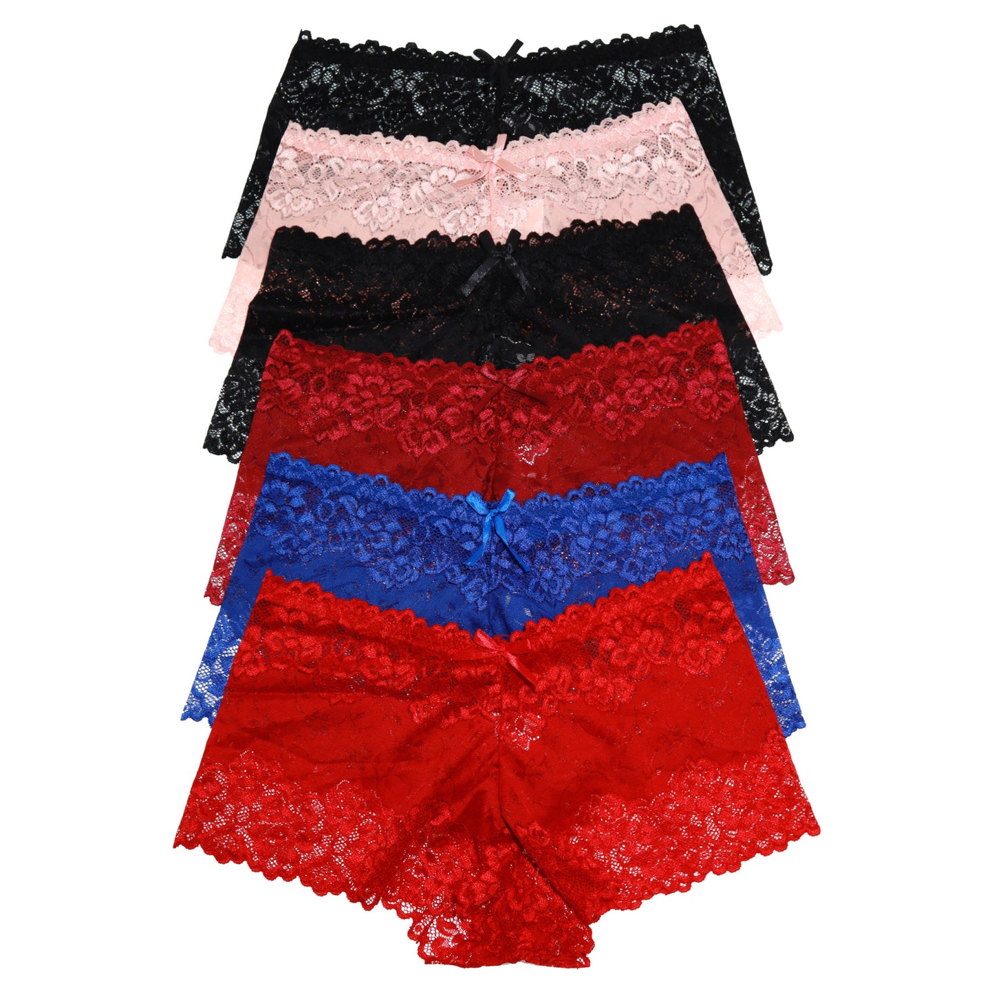 Matching Bras and Panties Set with Rose Lace Design (6-Pack)