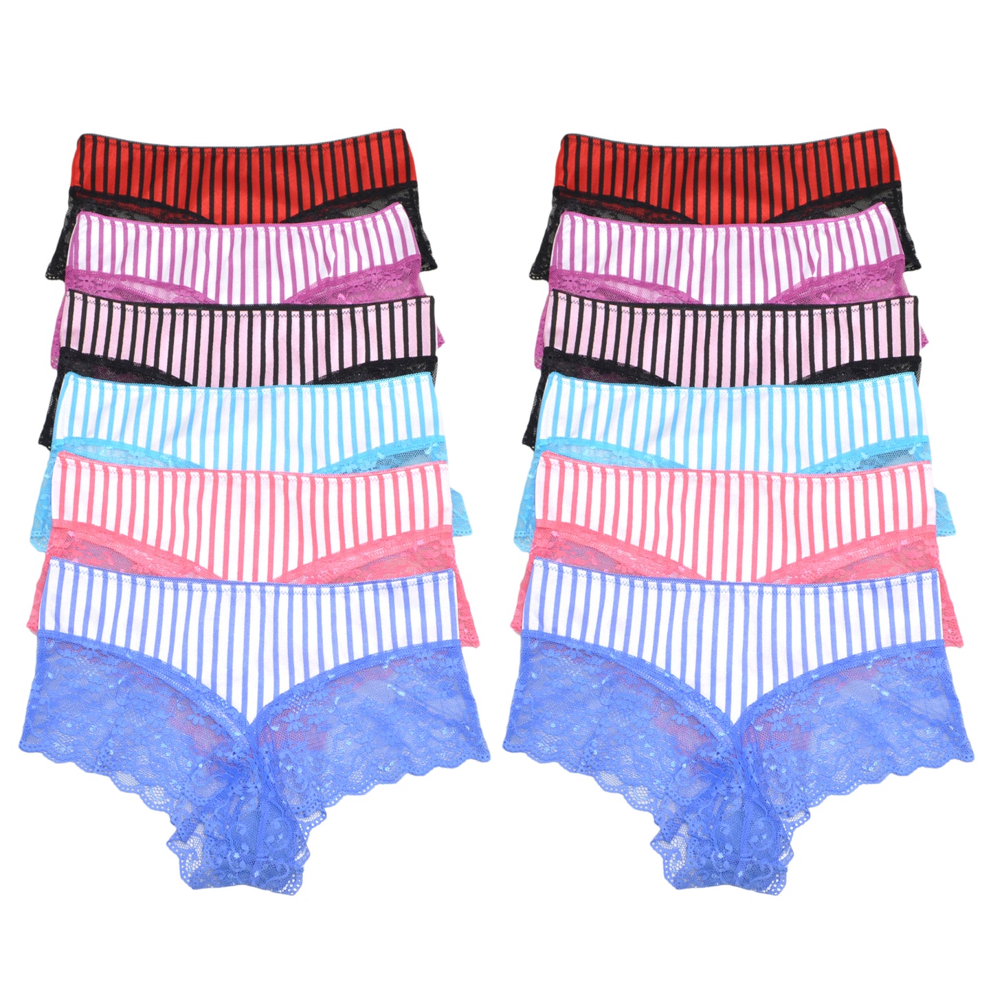 Matching Cheeky Bikini Panties with Stripe Print Design (12 Pack)