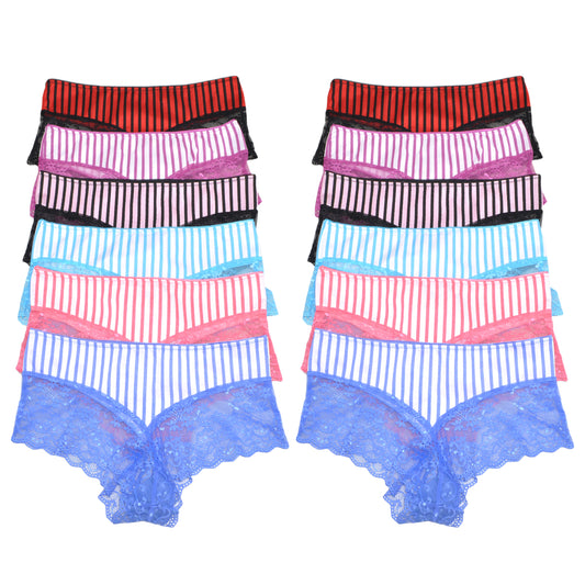 Matching Cheeky Bikini Panties with Stripe Print Design (12 Pack)