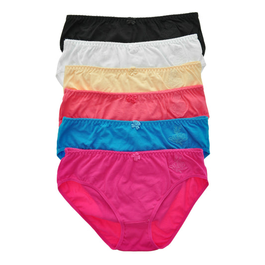 Cotton Mid-Rise Bikini with Embroidered Rose Design (6-Pack)