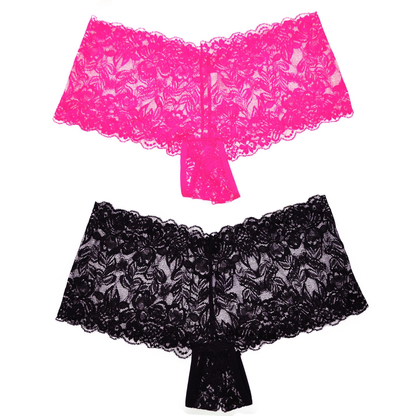 Open-Crotch Cheeky Boxers with Floral Lace Design (2-Pack)