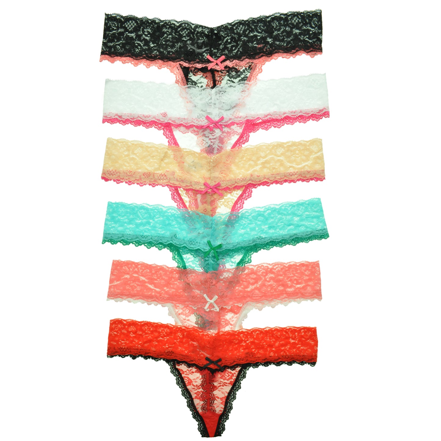 G-String Panties with Contrasting Floral Lace Trims (6-Pack)