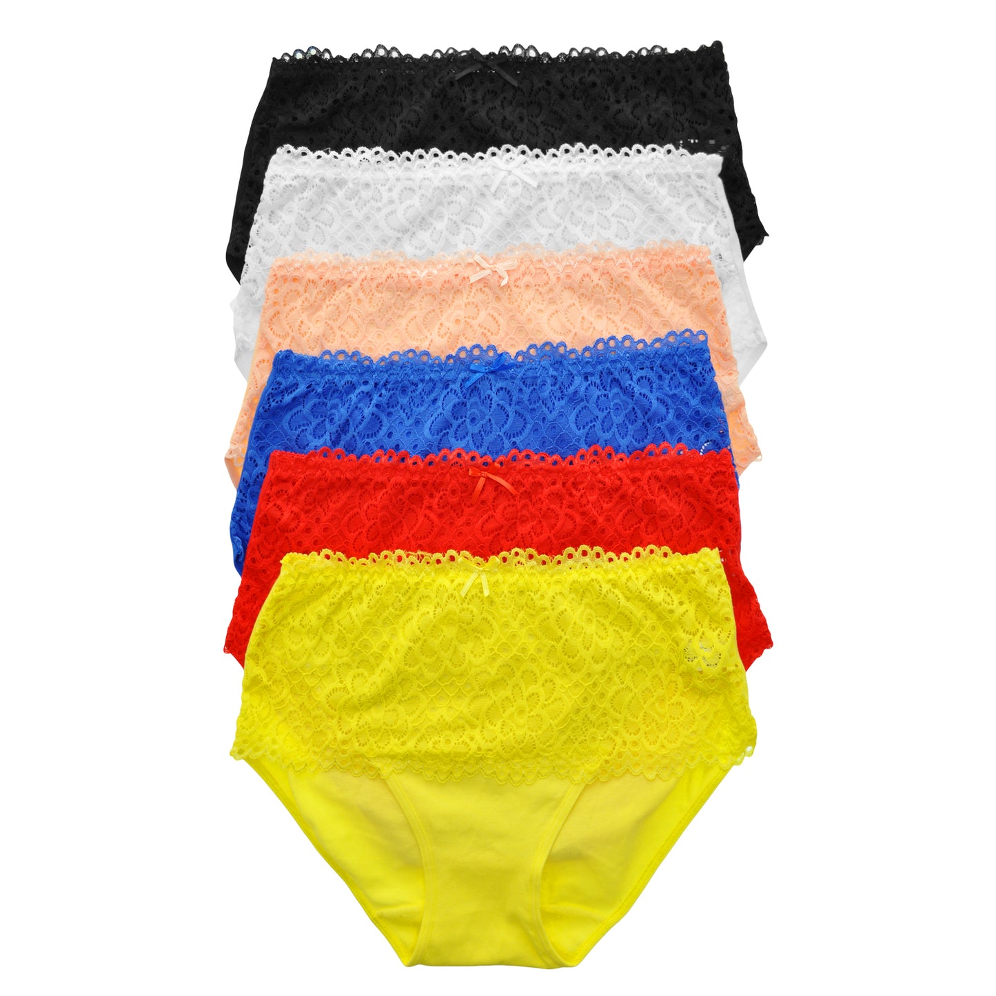 Cotton Mid-Rise Briefs with Floral Lace Front (6-Pack)