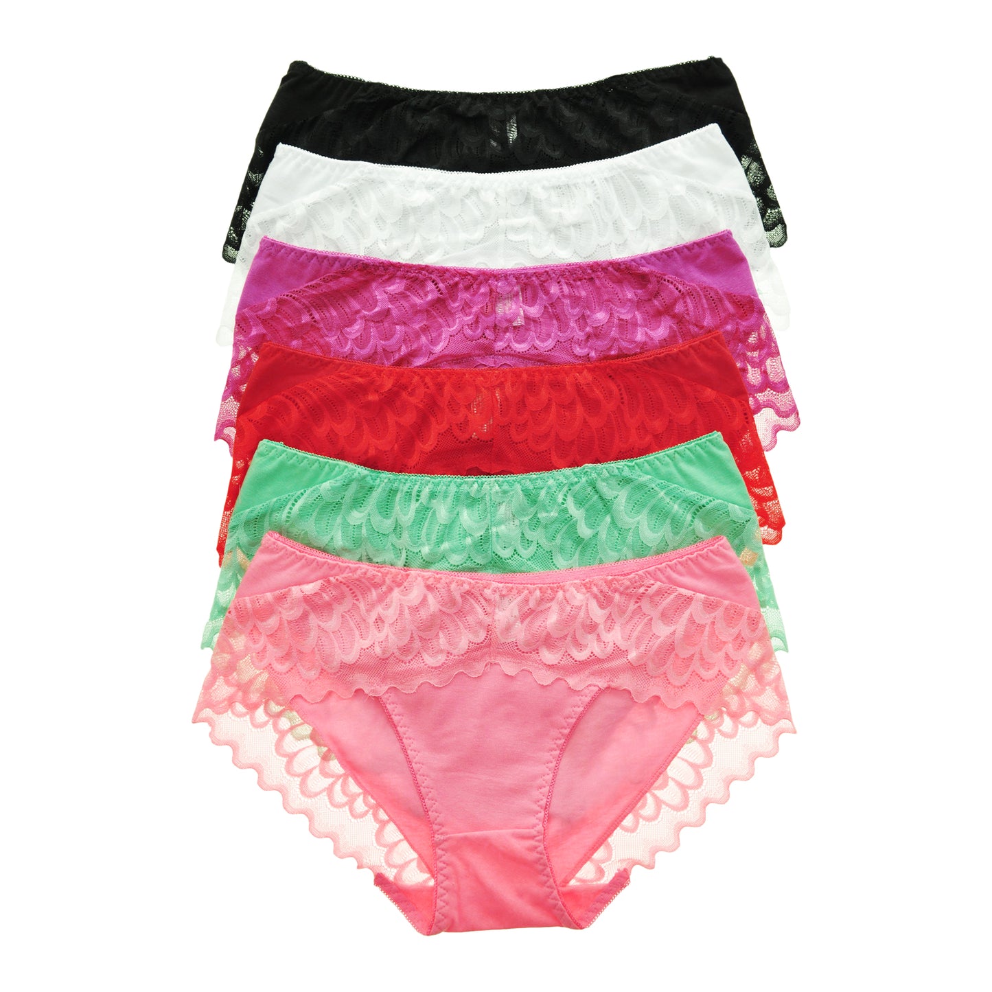 Cotton Mid-Rise Briefs with Ruffle Lace Trim (6-Pack)
