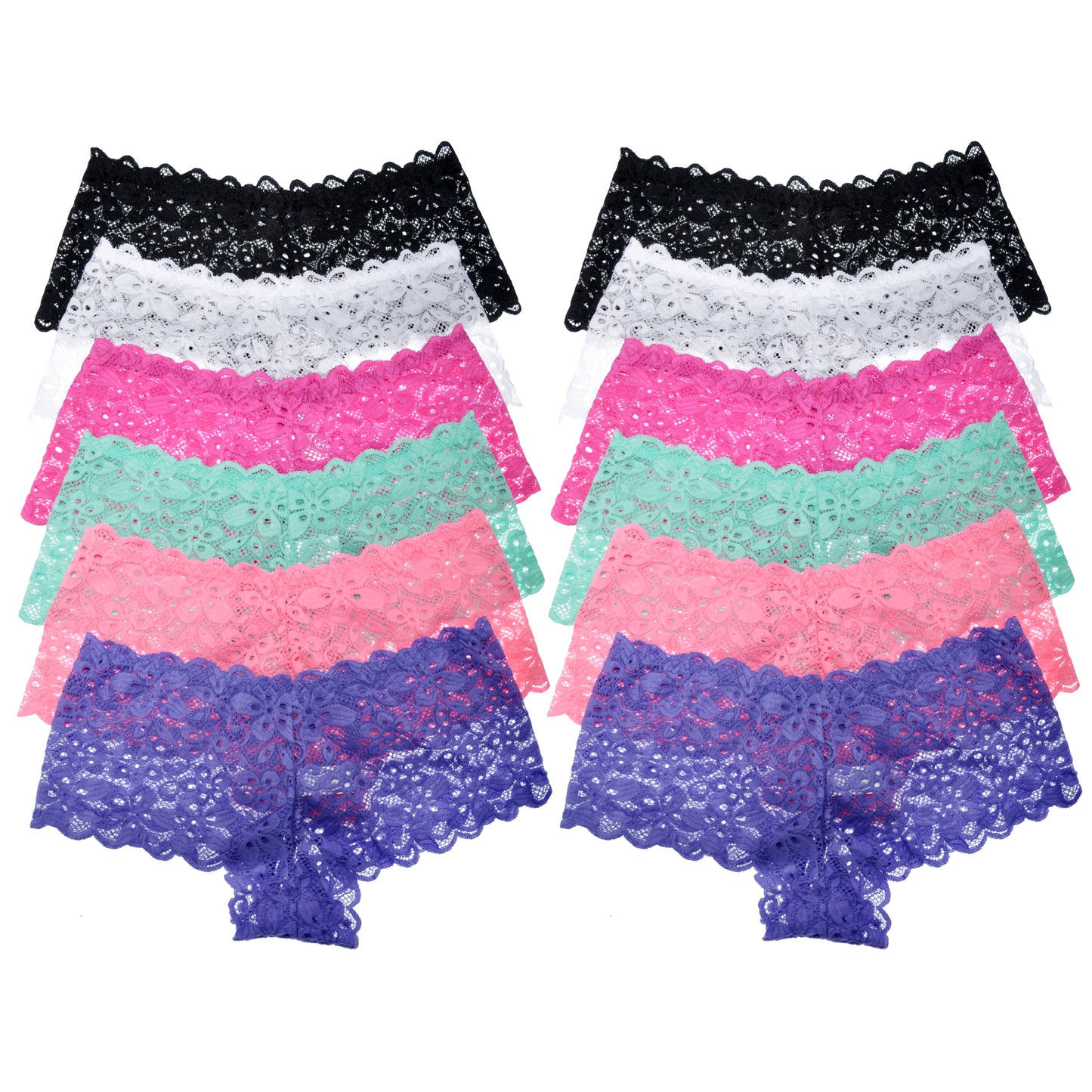 Floral Lace Cheeky Boxer Panties (12-Pack)