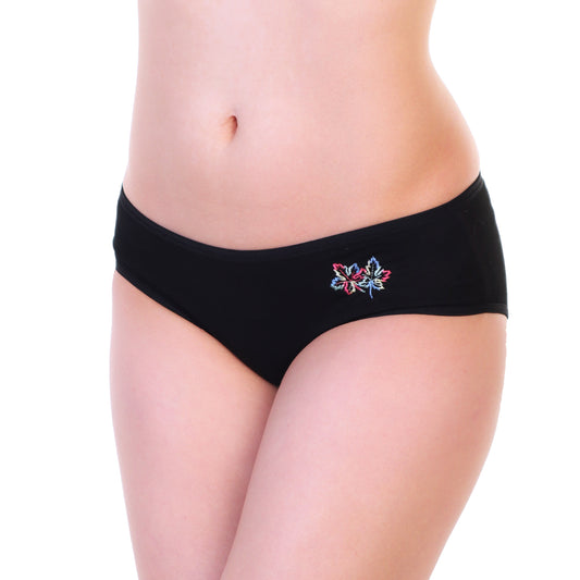 Cotton Hiphugger Panties with Embroidered Leaf Design (6-Pack)