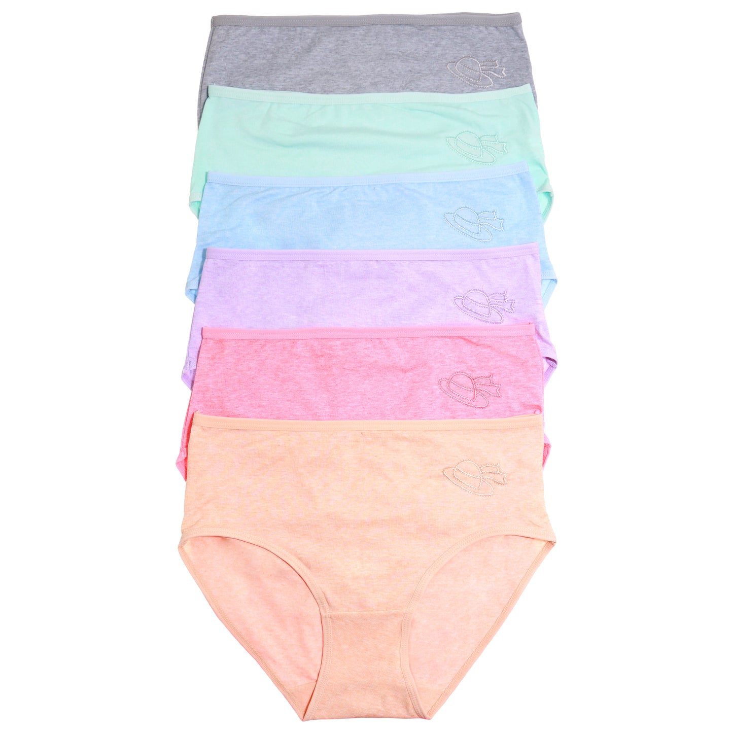 Cotton Hiphugger Panties with Hat Embroidery Design (6-Pack)