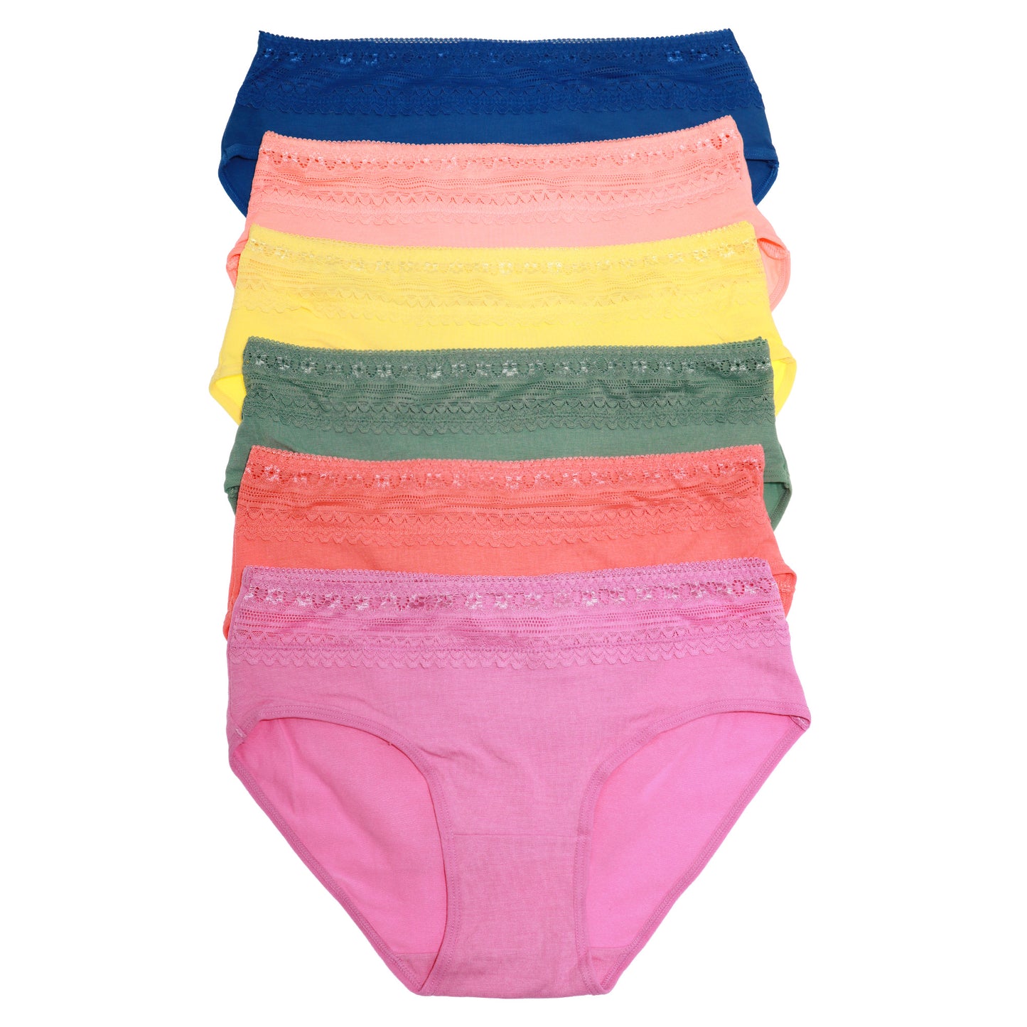 Cotton Hiphugger Panties with Lace Accent Detail (6-Pack)