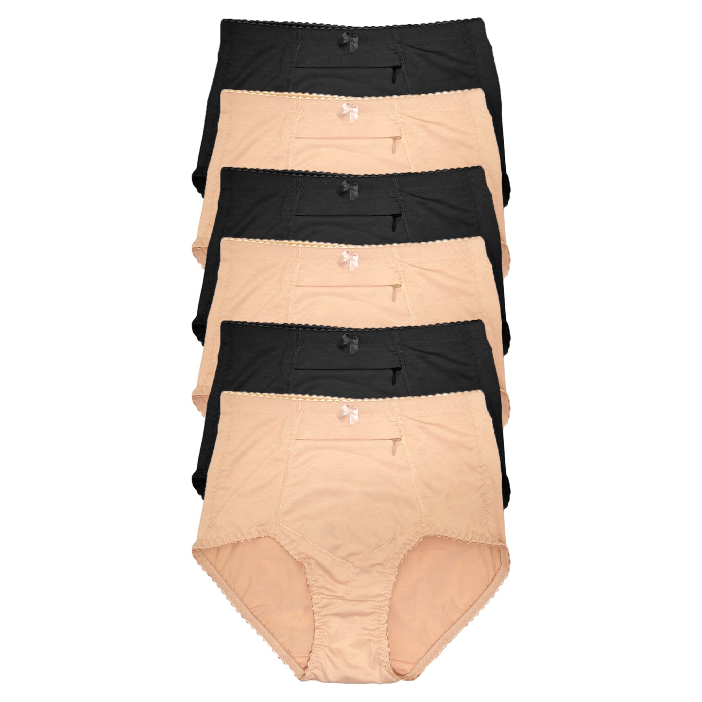 Cotton High Waist Briefs with Zippered Pocket (6-Pack)