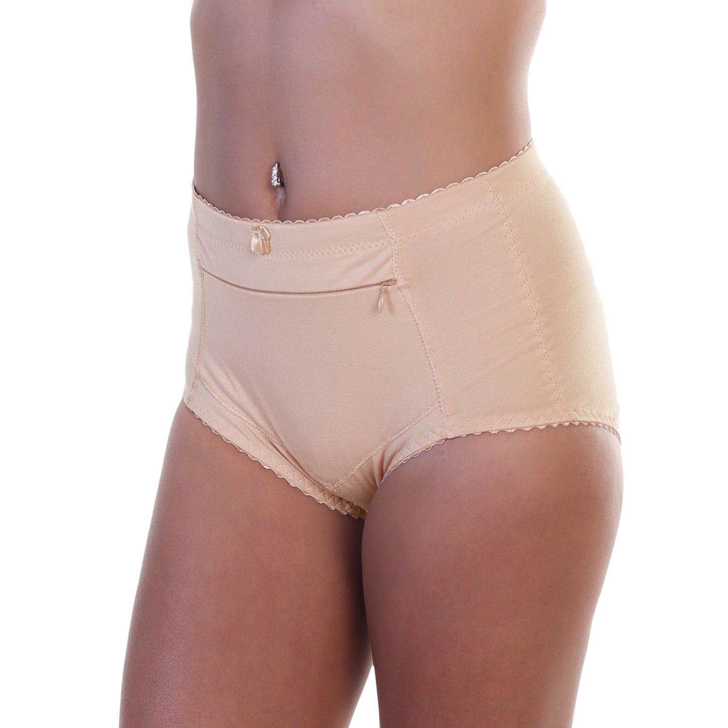 Cotton High Waist Briefs with Zippered Pocket (12-Pack)