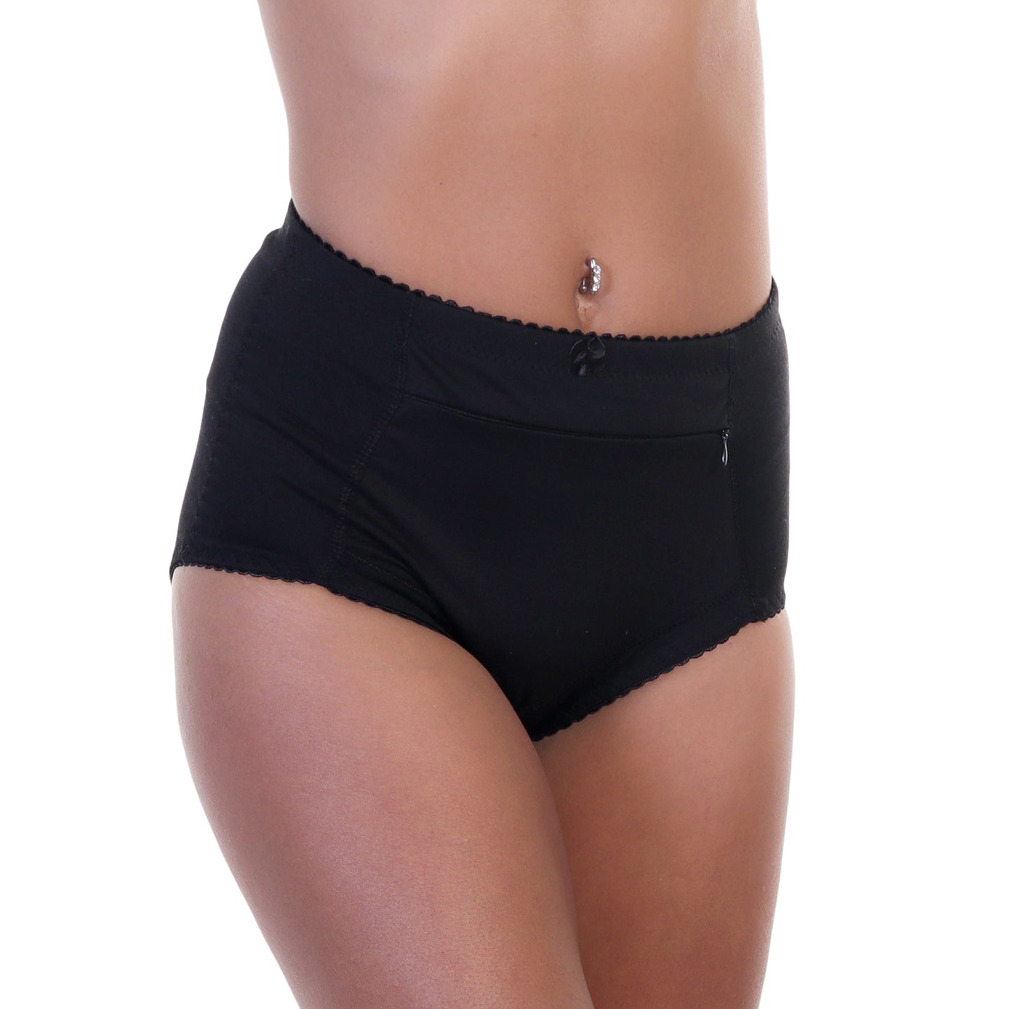 Cotton High Waist Briefs with Zippered Pocket (12-Pack)