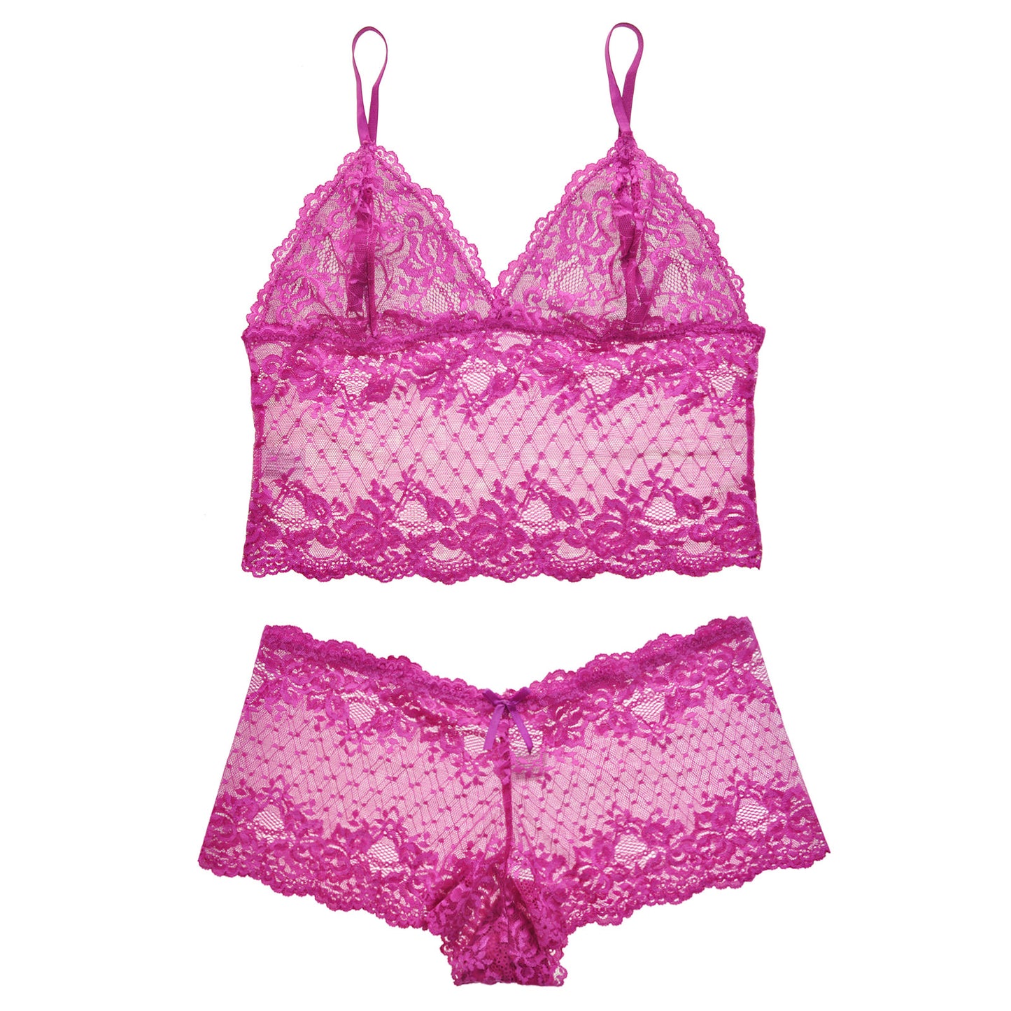 Lace Cami Top and Boxer Shorts Lingerie Set (2-Set)