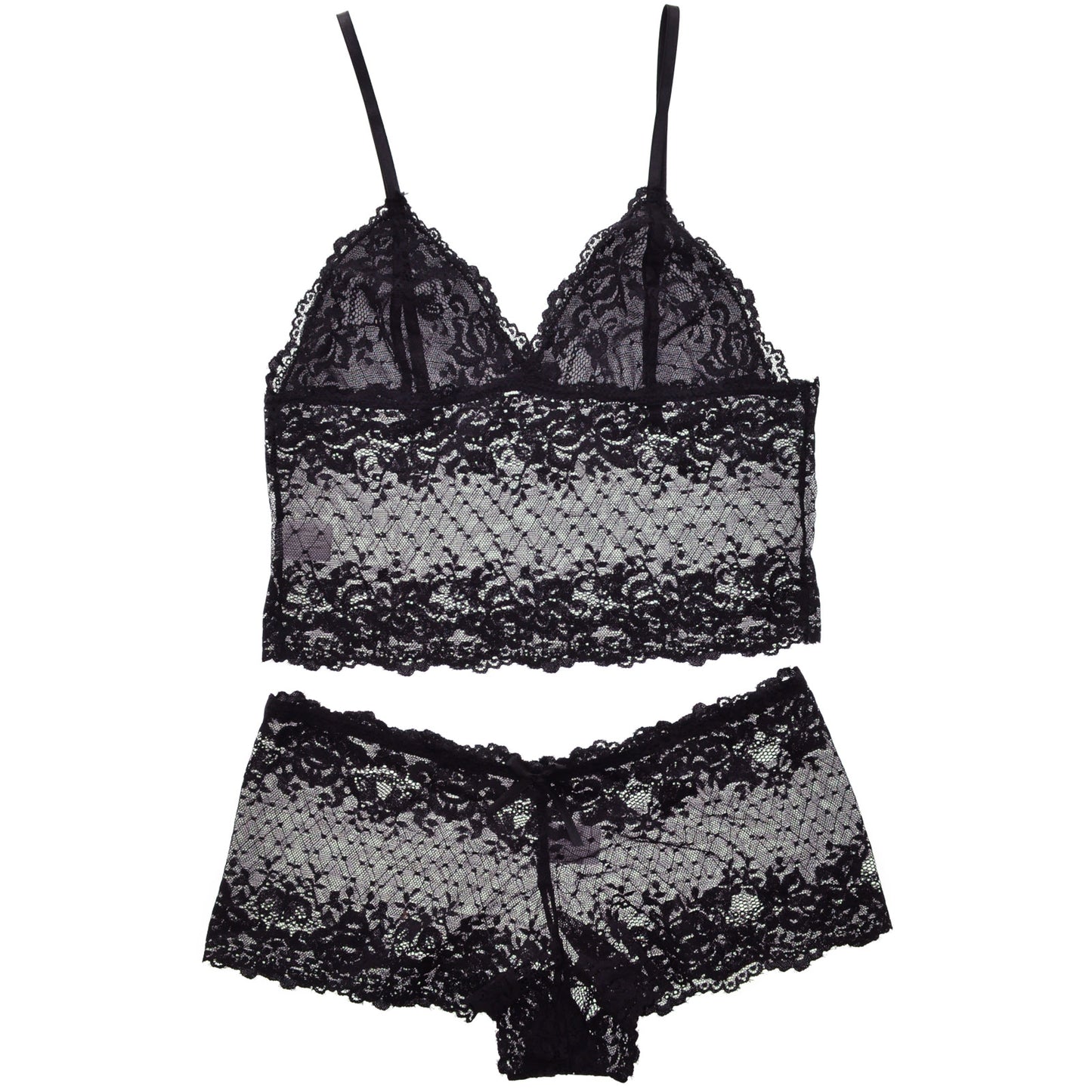 Lace Cami Top and Boxer Shorts Lingerie Set (2-Set)