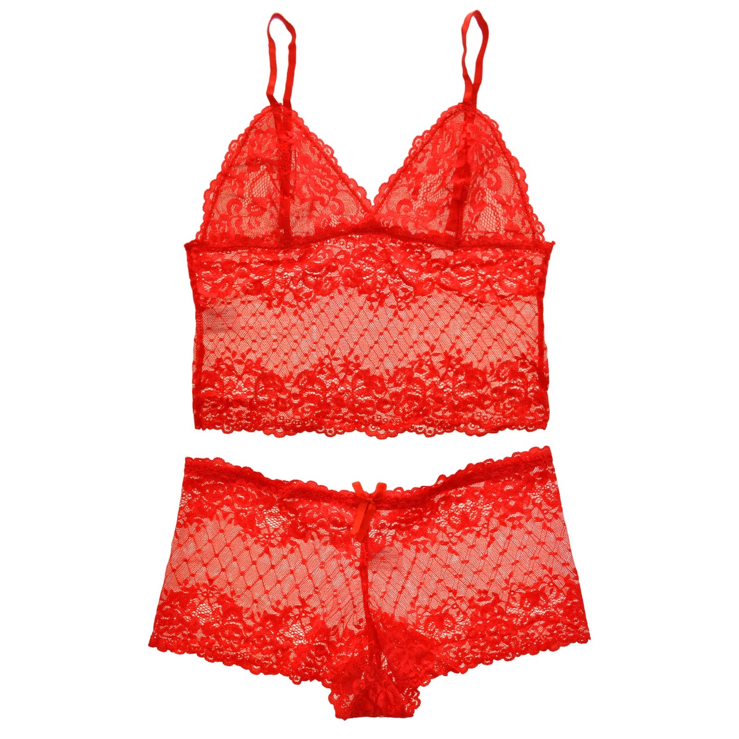 Lace Cami Top and Boxer Shorts Lingerie Set (2-Set)