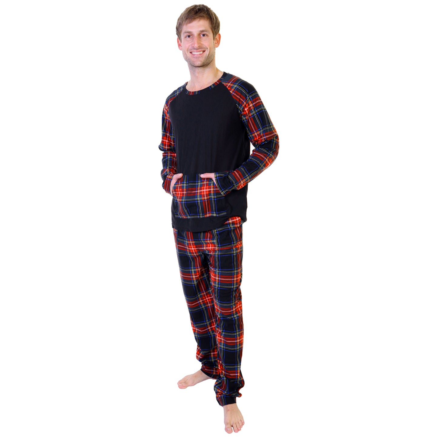 Flannel Kangaroo Pocket Raglan Shirt with Pajama Pants Set (1-Pack)