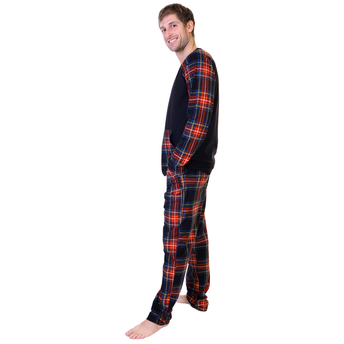 Flannel Kangaroo Pocket Raglan Shirt with Pajama Pants Set (1-Pack)