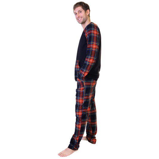 Flannel Kangaroo Pocket Raglan Shirt with Pajama Pants Set (1-Pack)