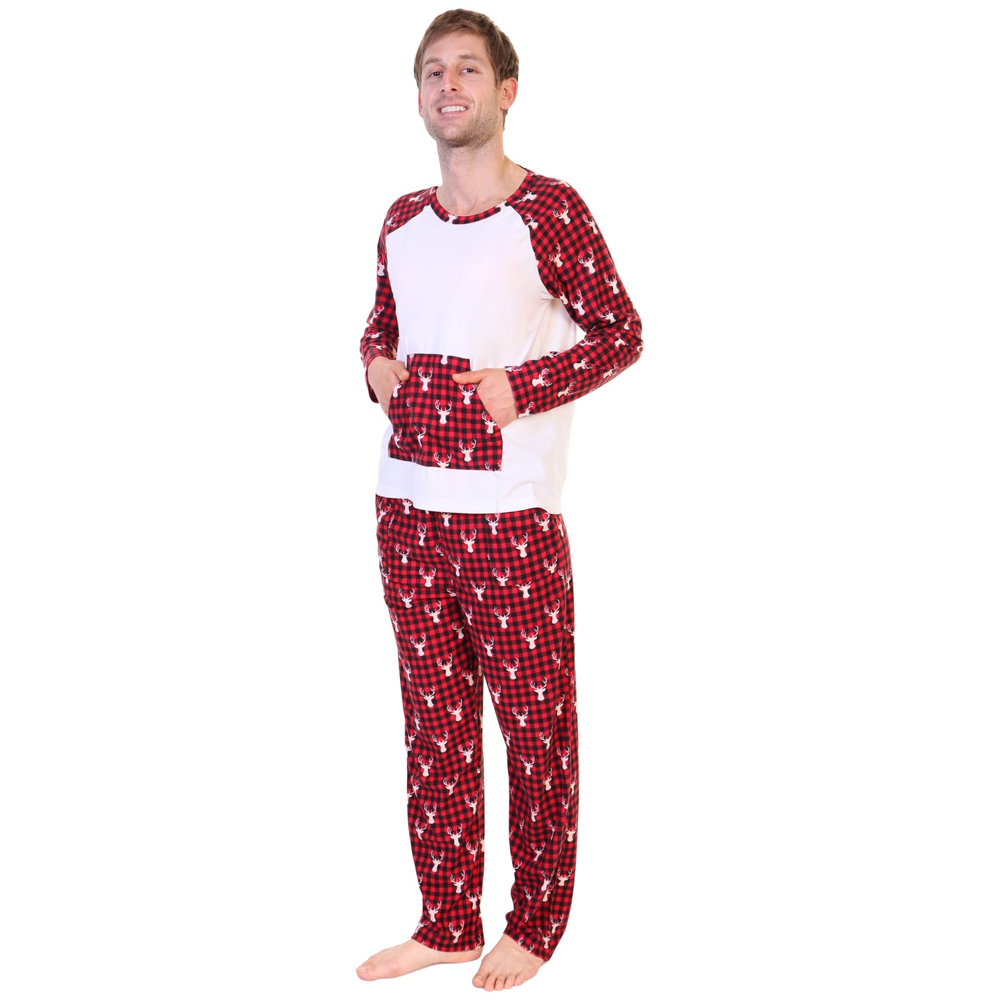 Flannel Kangaroo Pocket Raglan Shirt with Pajama Pants Set (1-Pack)