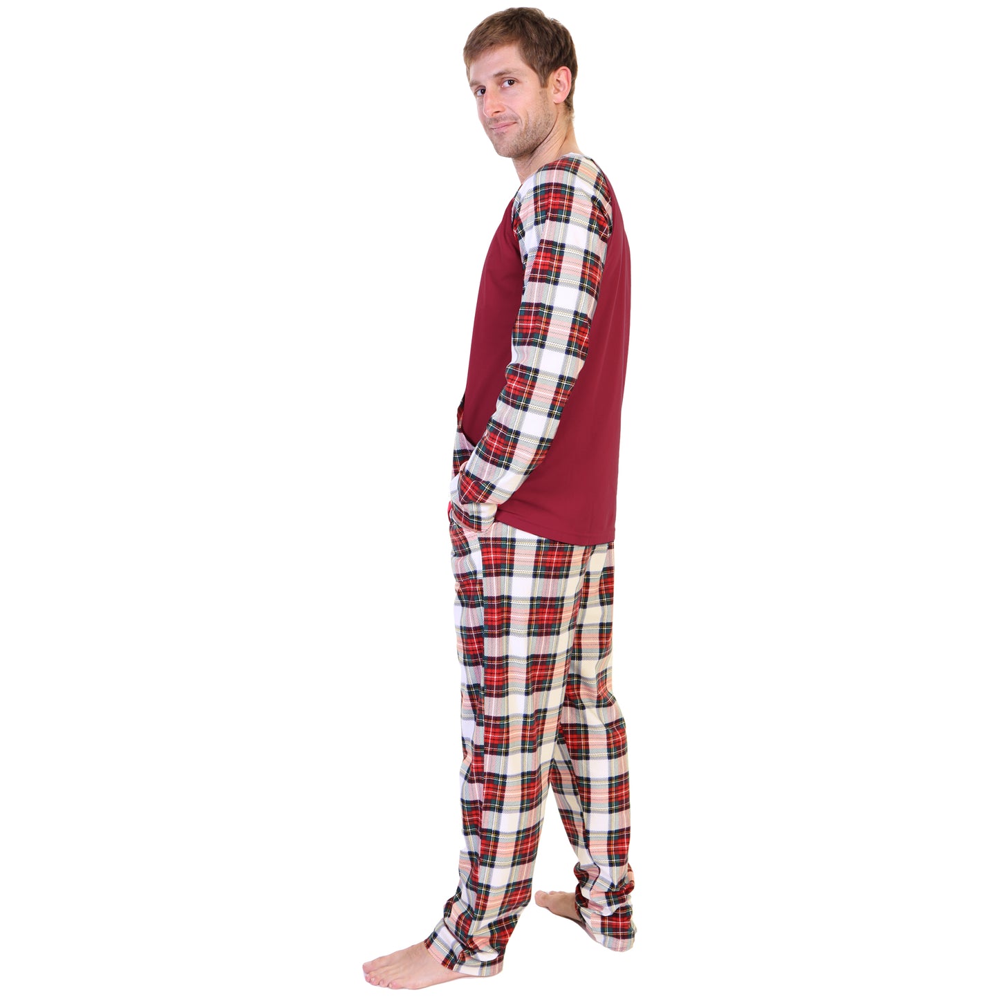 Flannel Kangaroo Pocket Raglan Shirt with Pajama Pants Set (1-Pack)