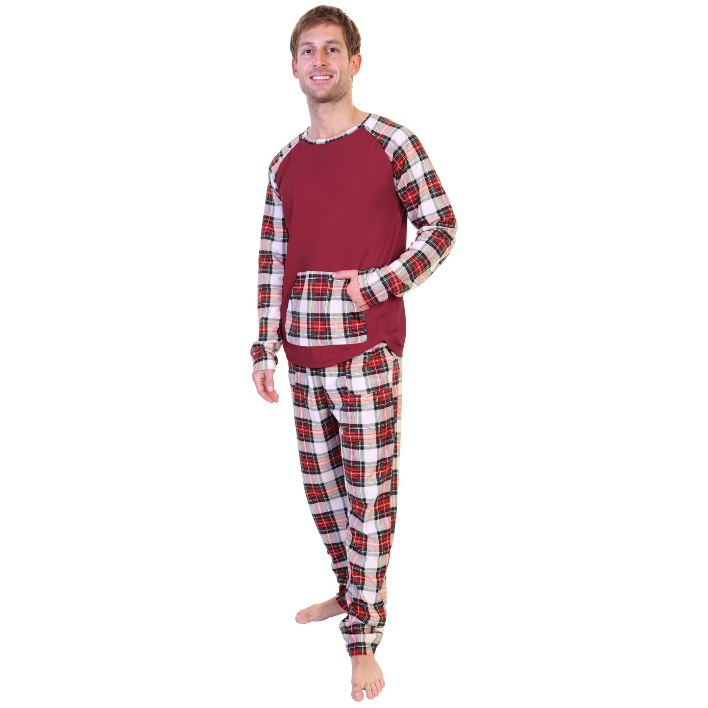 Flannel Kangaroo Pocket Raglan Shirt with Pajama Pants Set (1-Pack)