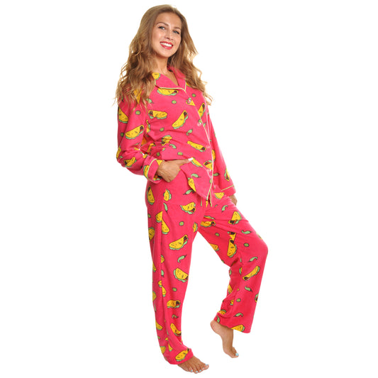 Cozy Fleece Notch Collar Pajama Set with Pockets (1-Pack)
