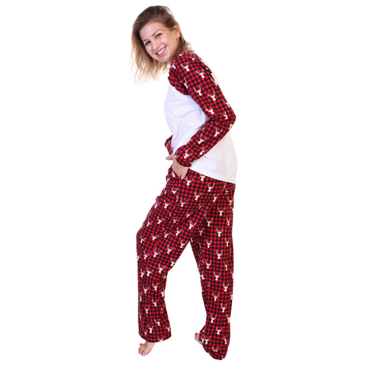 Women's Flannel Kangaroo Pocket Raglan Shirt with Pajama Pants Set (1-Pack)