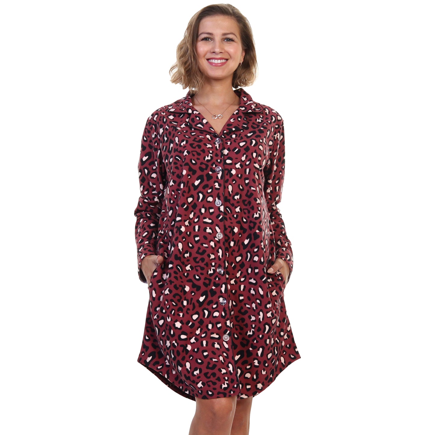 Women's Flannel Button Down Sleep Shirt Dress Pajama (1-Pack)