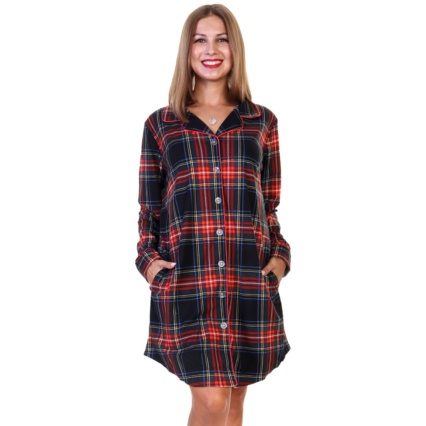 Women's Flannel Button Down Sleep Shirt Dress Pajama (1-Pack)