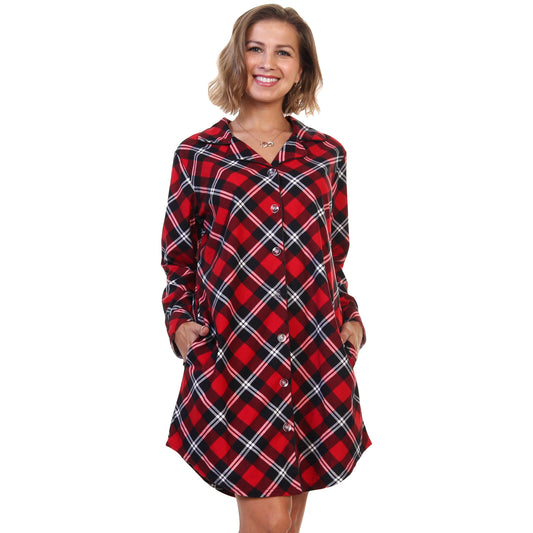 Women's Flannel Button Down Sleep Shirt Dress Pajama (1-Pack)