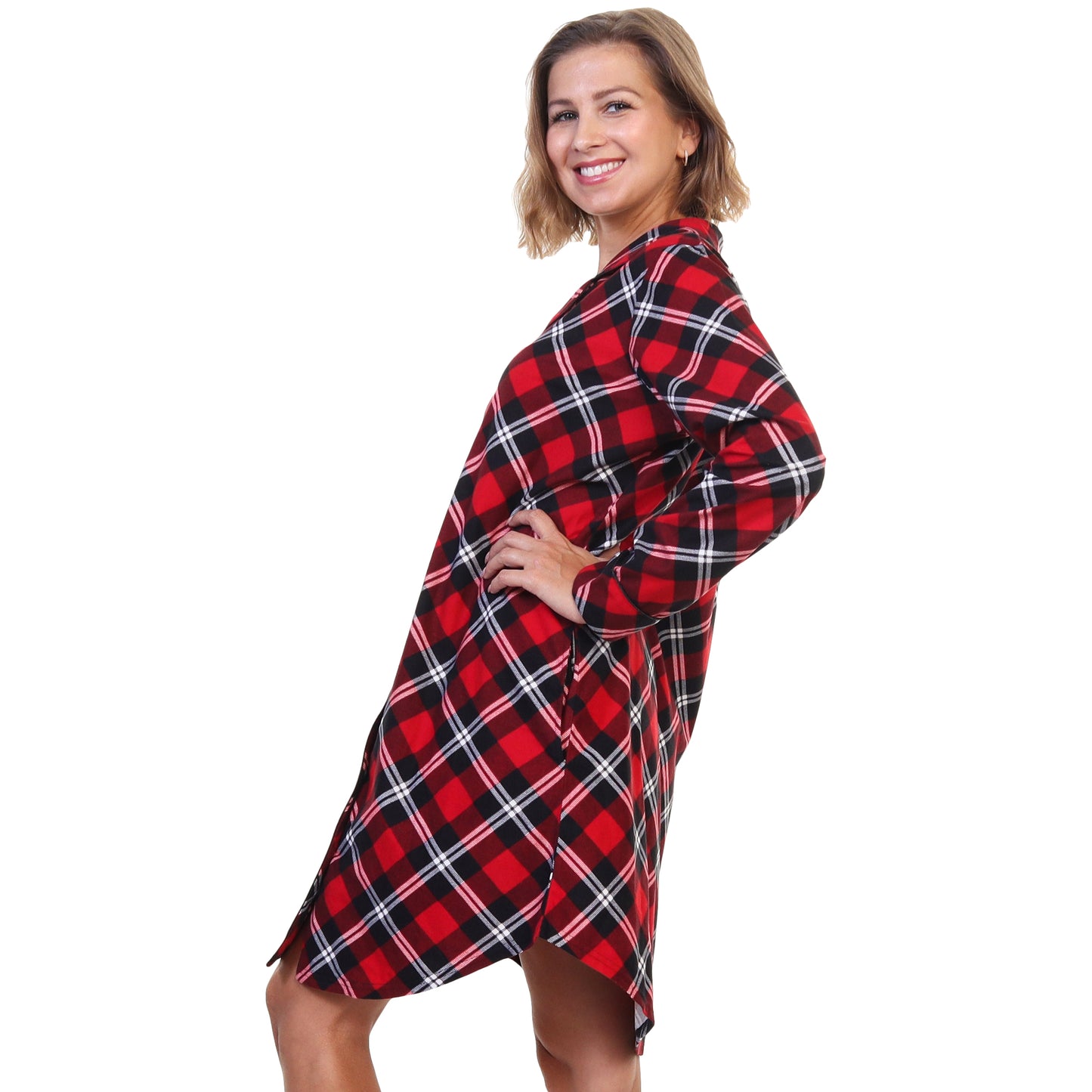 Women's Flannel Button Down Sleep Shirt Dress Pajama (1-Pack)