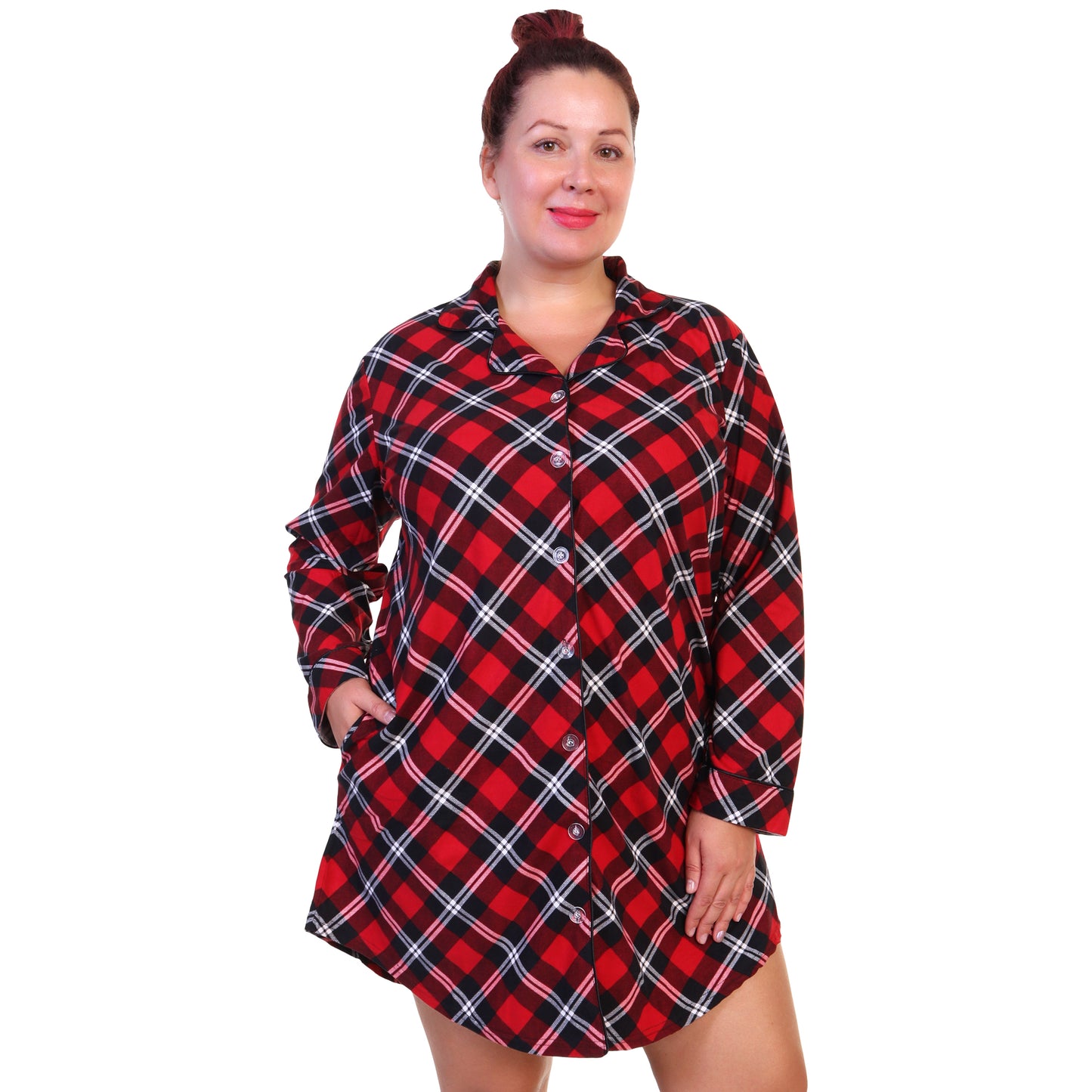 Women's Flannel Button Down Sleep Shirt Dress Pajama (1-Pack)