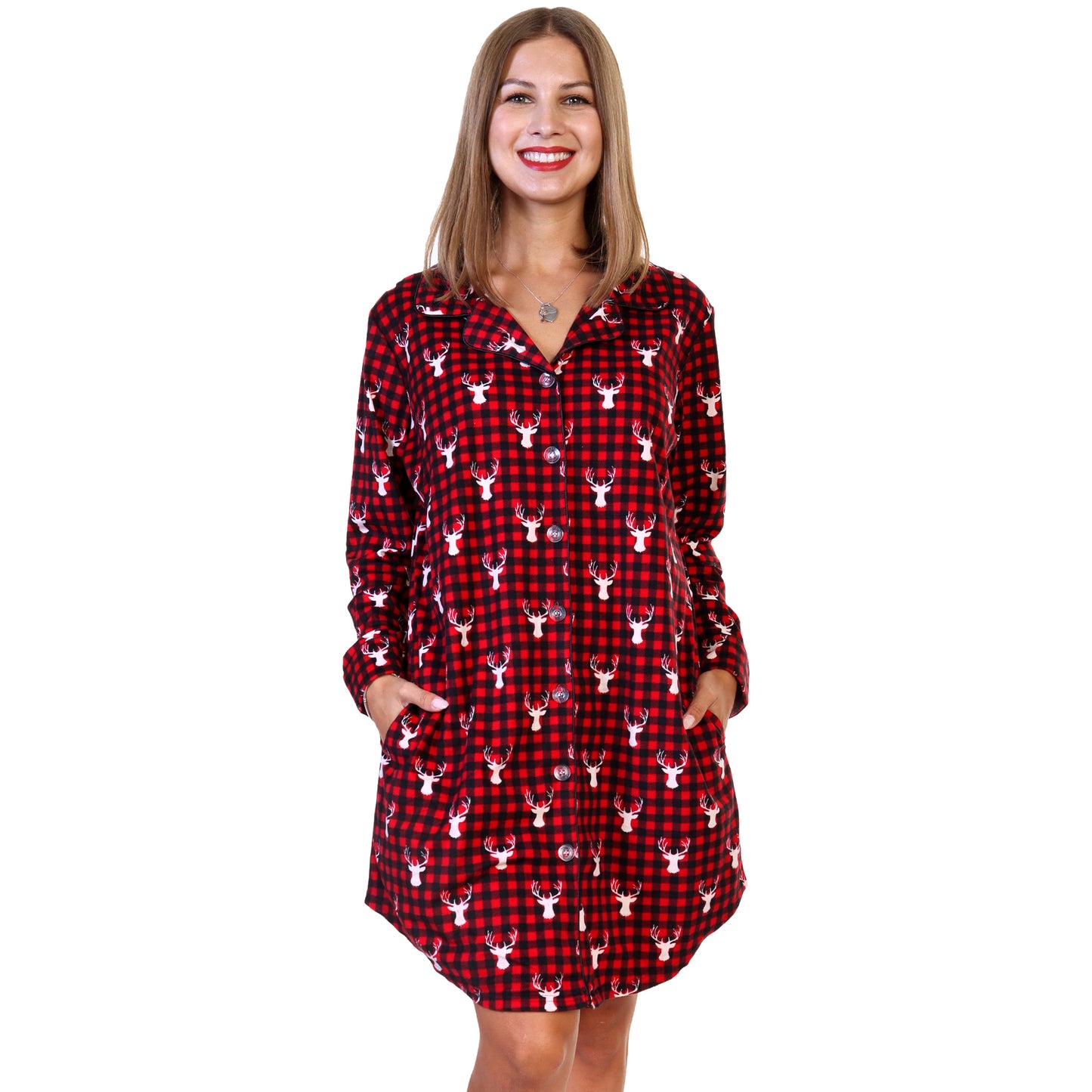 Women's Flannel Button Down Sleep Shirt Dress Pajama (1-Pack)