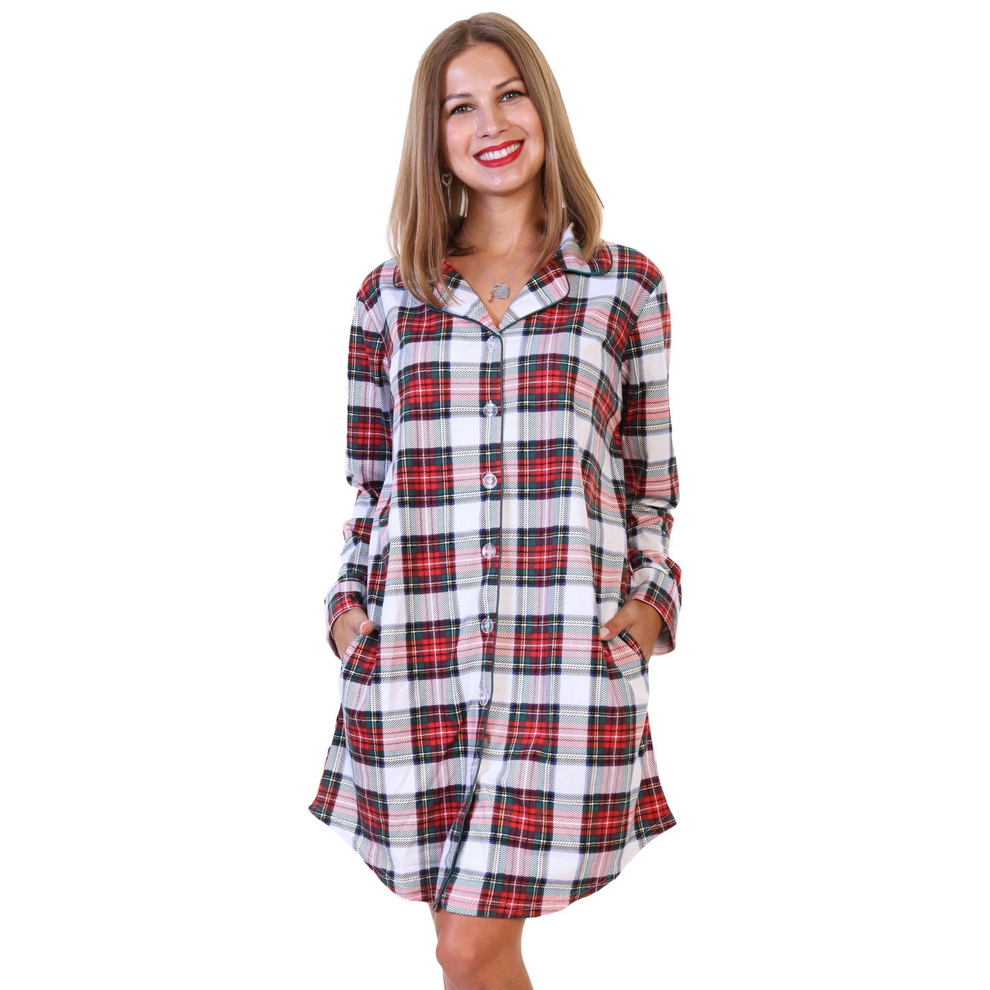 Women's Flannel Button Down Sleep Shirt Dress Pajama (1-Pack)