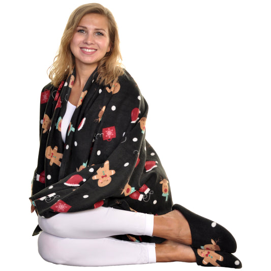 Women's Cozy Fleece Blanket with Slipper (1-Pack)