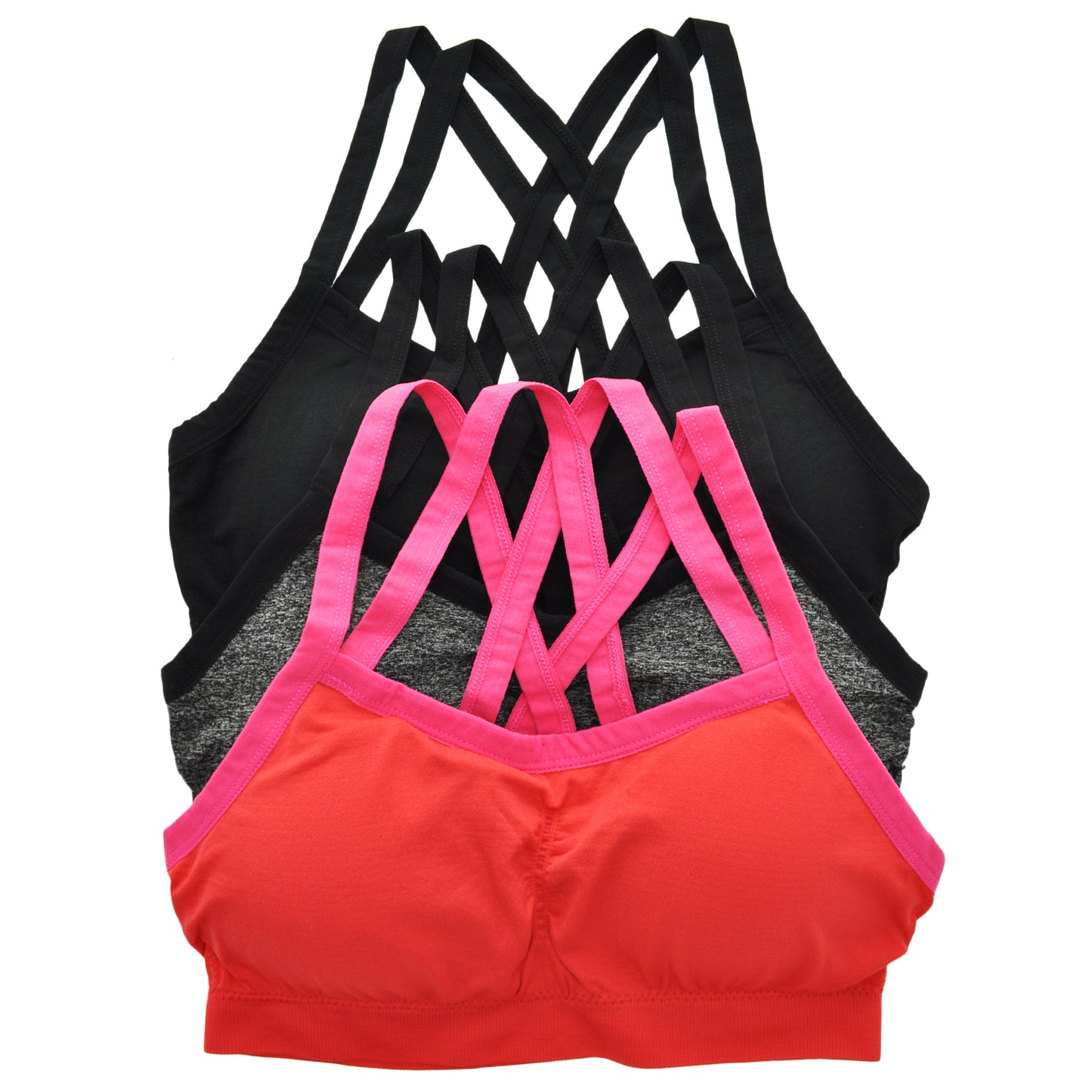 Wire-Free Seamless Sports Bra with Cross-Back (3-Pack)