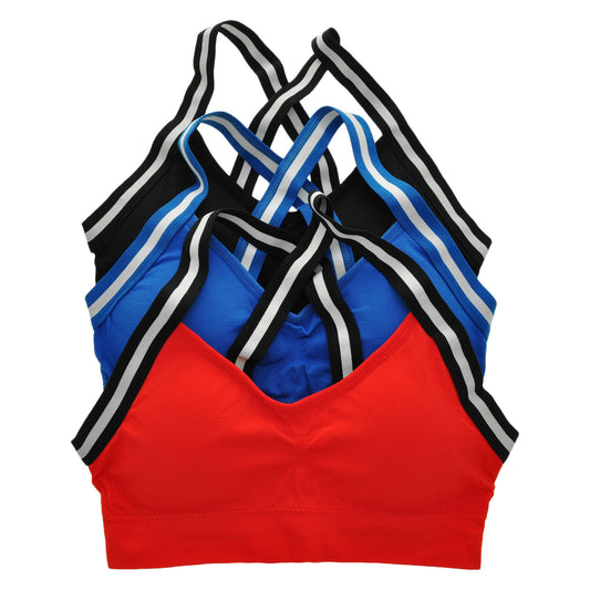 Seamless Racerback Bralette with Striped Straps (3-Pack)