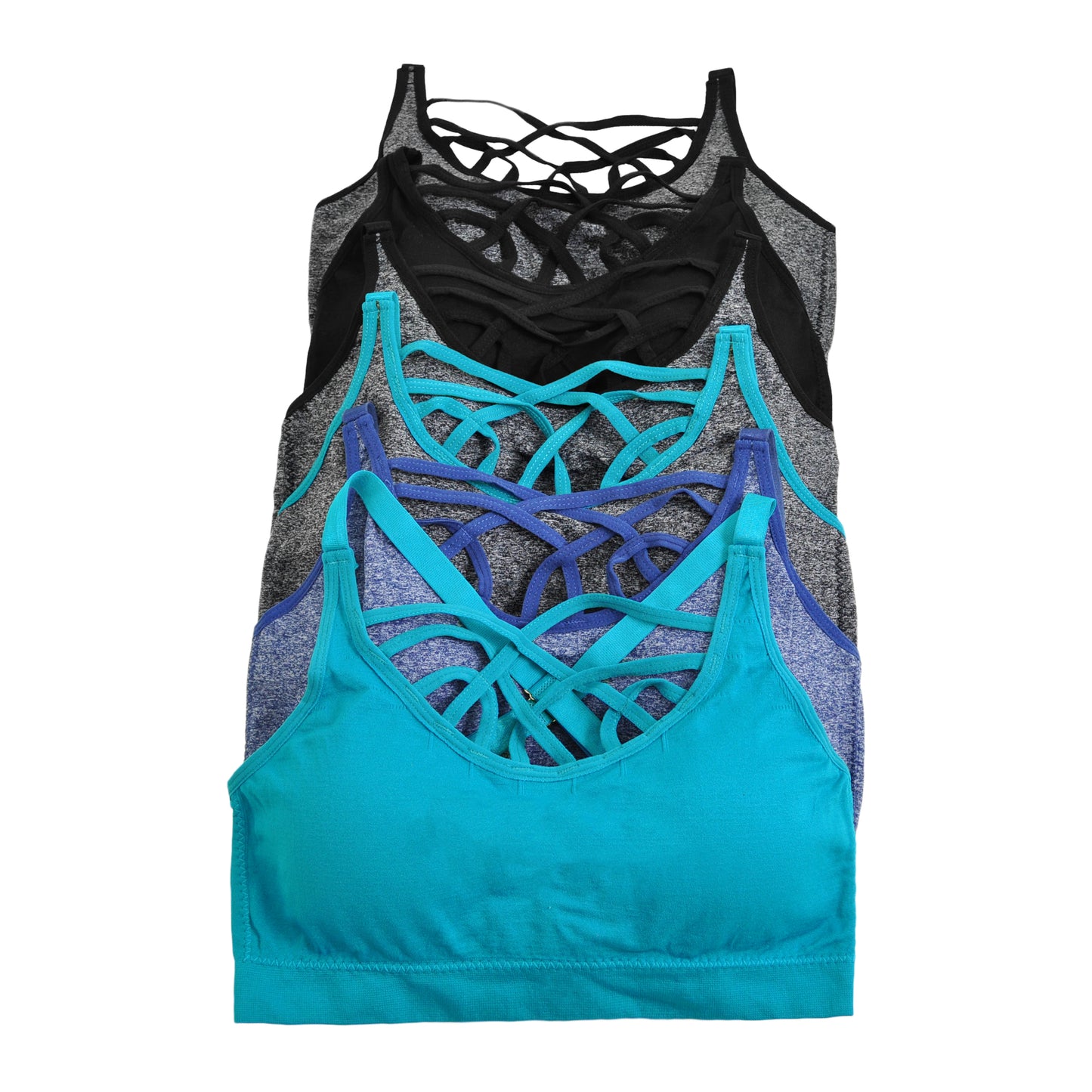 Seamless Crossback Bralette with Strappy Front Detail (6-Pack)
