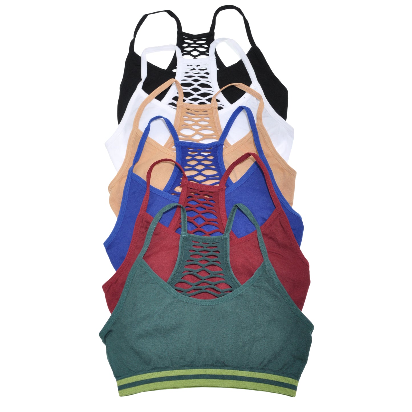 Girls Seamless Bra and Safety Short Set w/ Mesh Back Design (6-Pack)