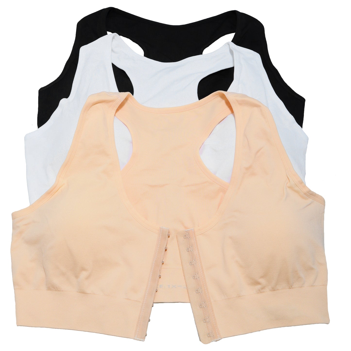 Seamless Extended Size Bra with Hook-and-Eye Front Closure (3-Pack)