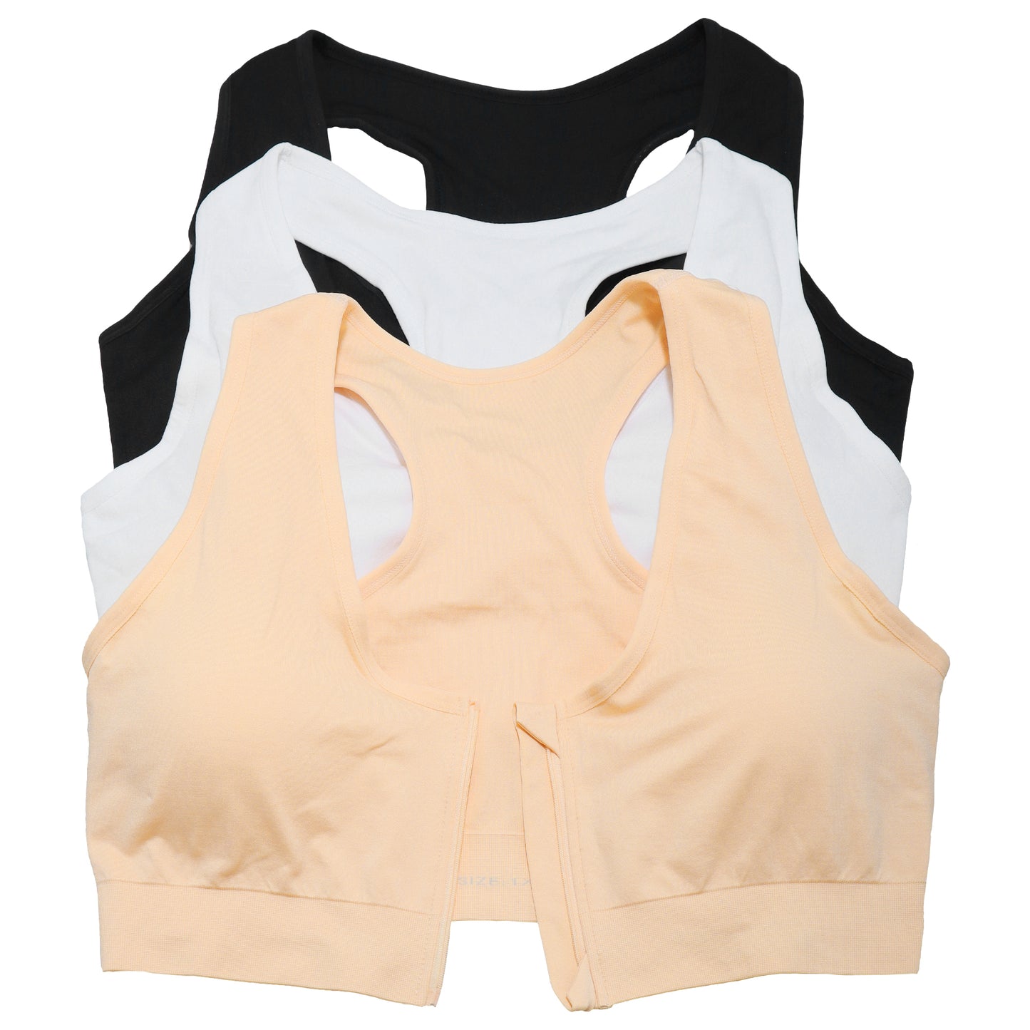 Wire-Free Seamless Bralette with Front-Zip Closure (3-Pack)