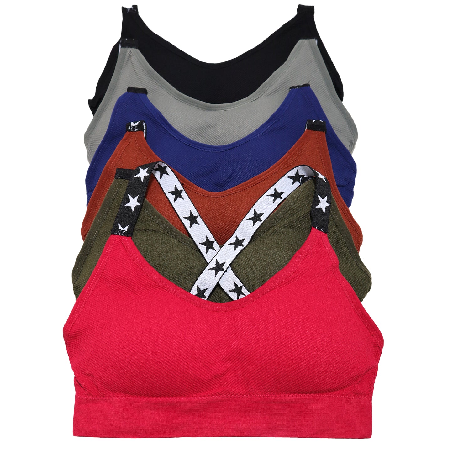Seamless Bralette with Star Pattern Elastic Straps (6-Pack)