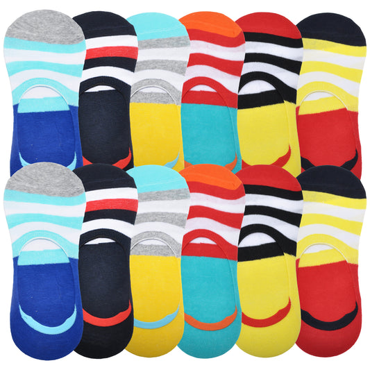 Unisex Cotton Liner Socks with Colorful Stripe Design (12-Pairs)