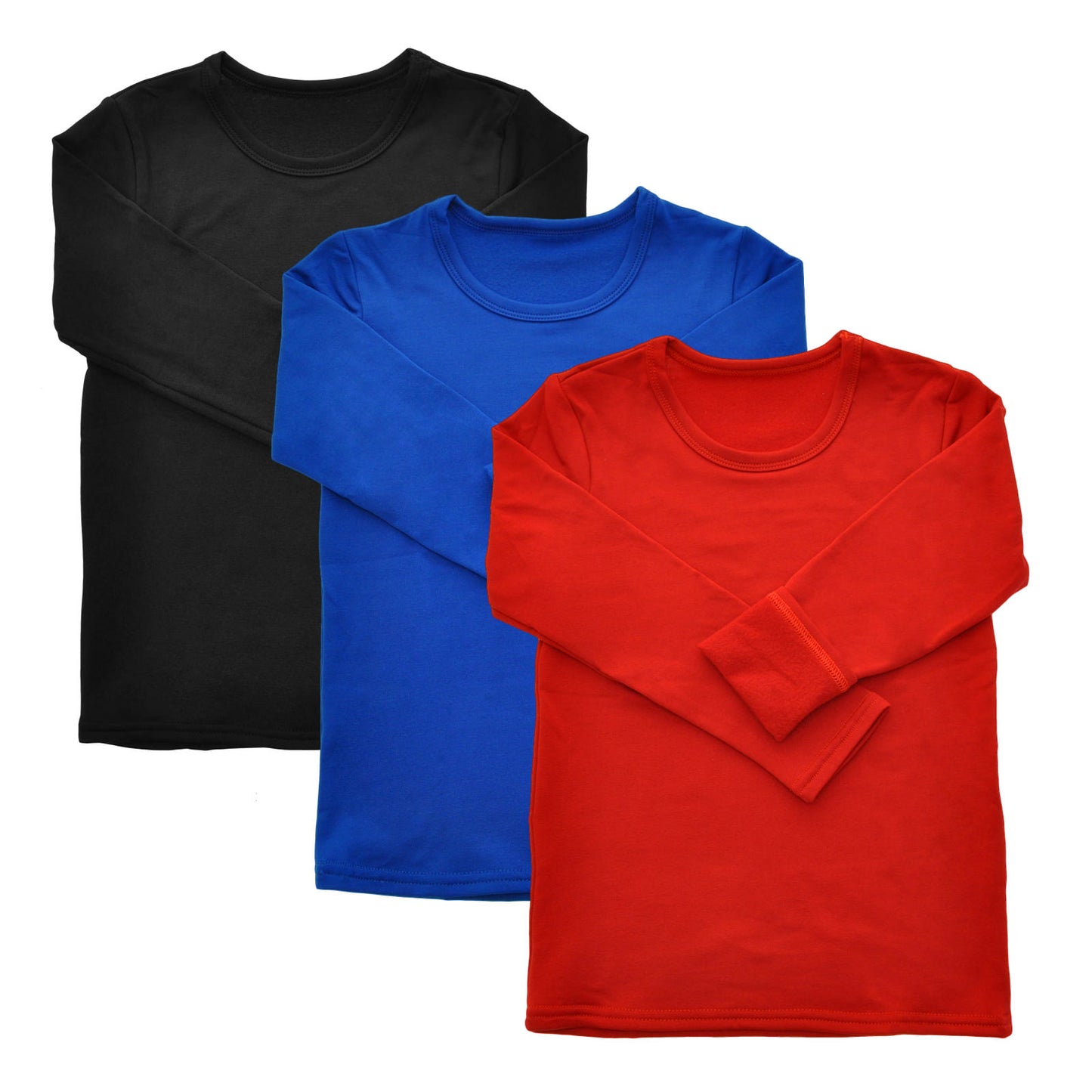 Girls' Brushed Fleece Long-Sleeve Crewneck Thermal Tops (3-Pack)