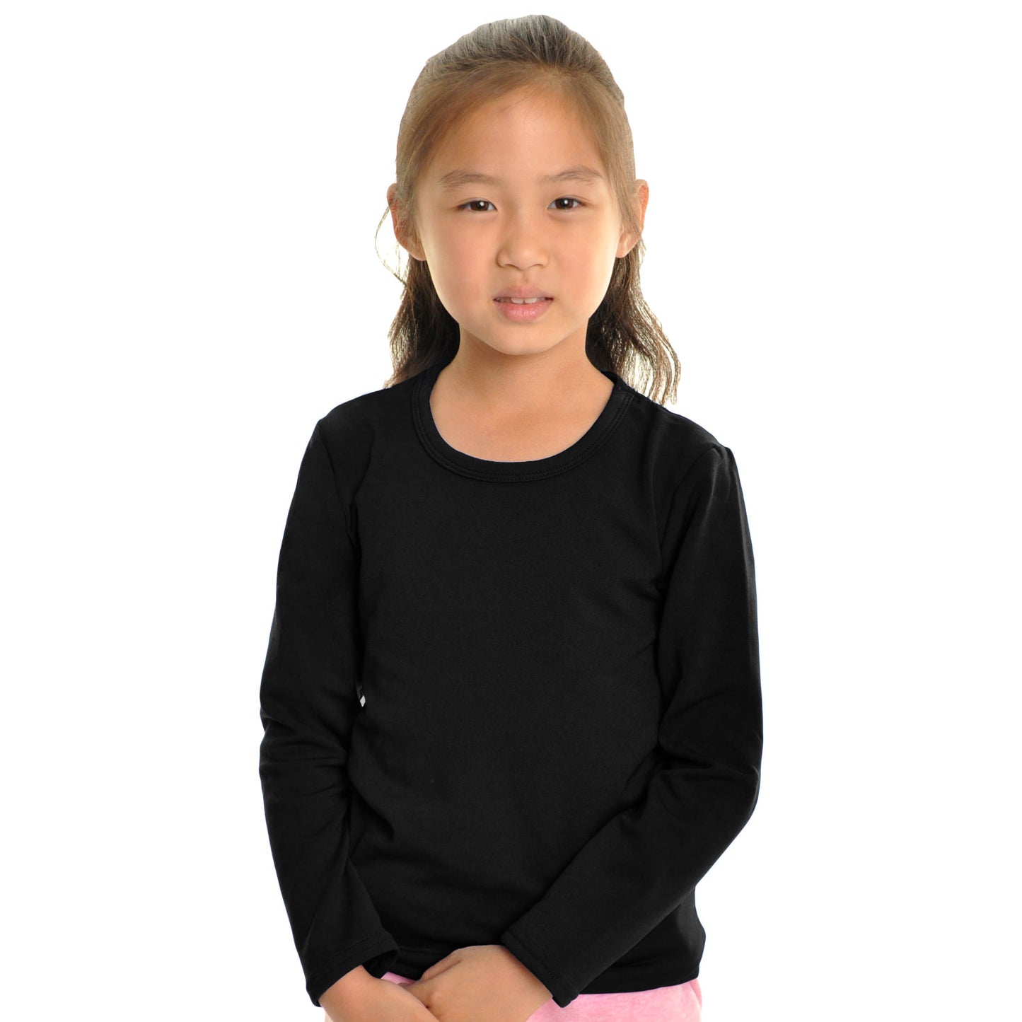 Girls' Brushed Fleece Long-Sleeve Crewneck Thermal Tops (3-Pack)