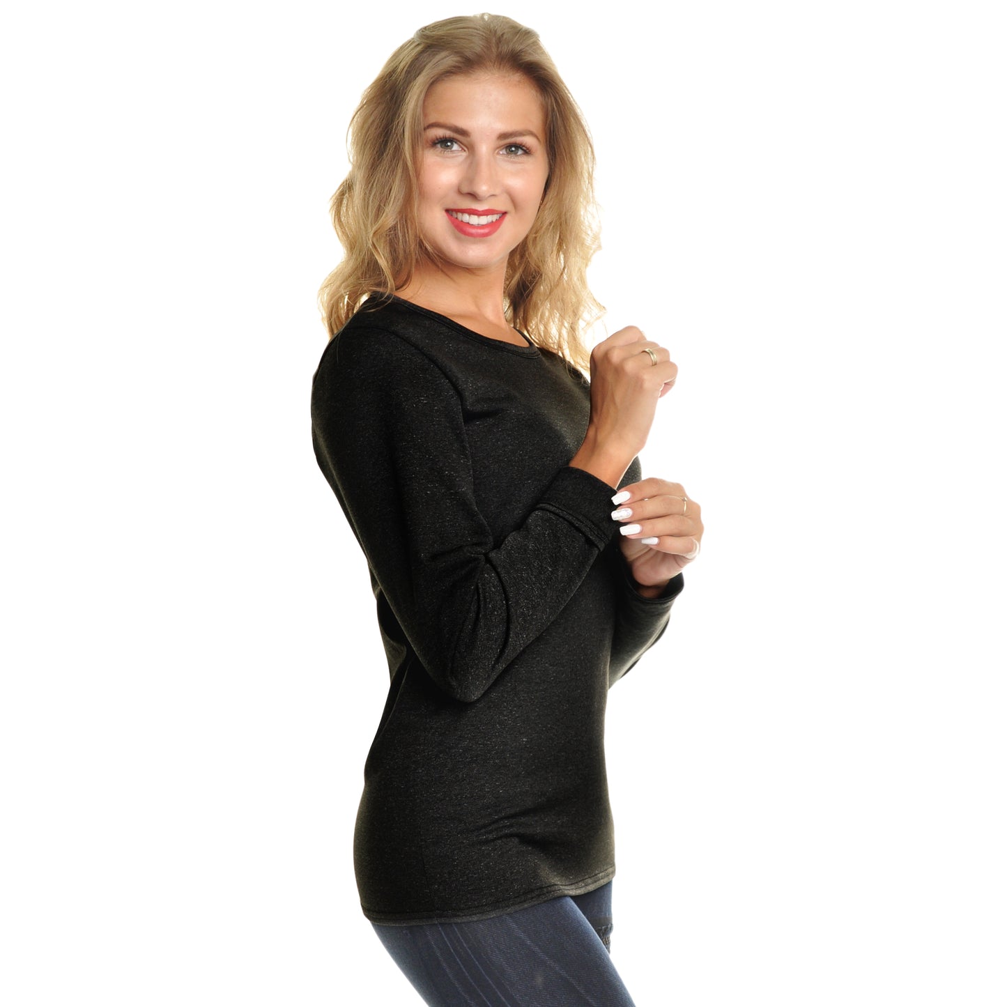 Women's Brushed Fleece Long-Sleeve Crewneck Thermal Tops (3-Pack)