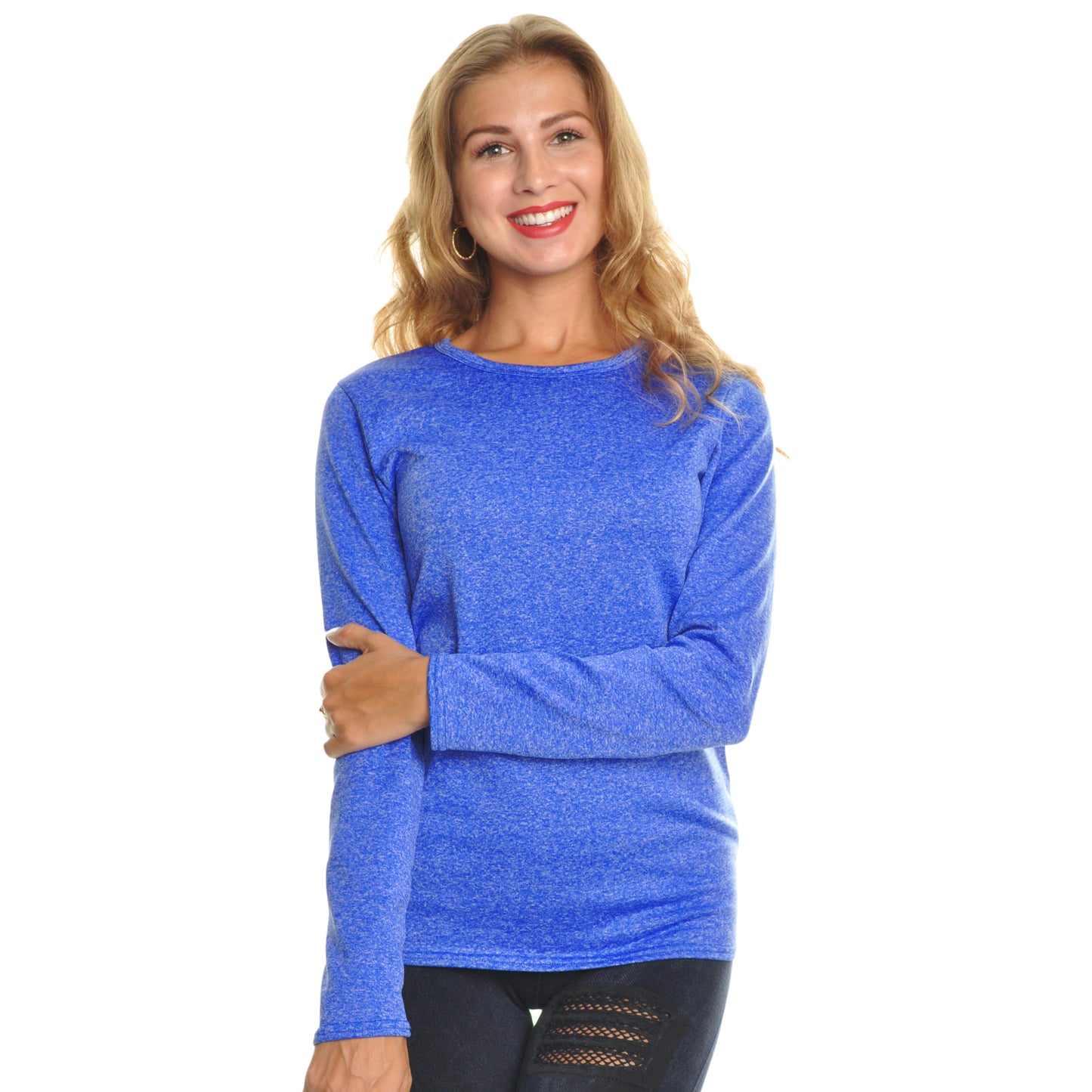 Women's Brushed Fleece Long-Sleeve Crewneck Thermal Tops (3-Pack)