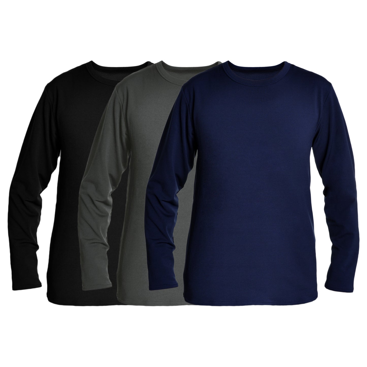 Men's Brushed Fleece Long-Sleeve Crewneck Thermal Tops (3-Pack)
