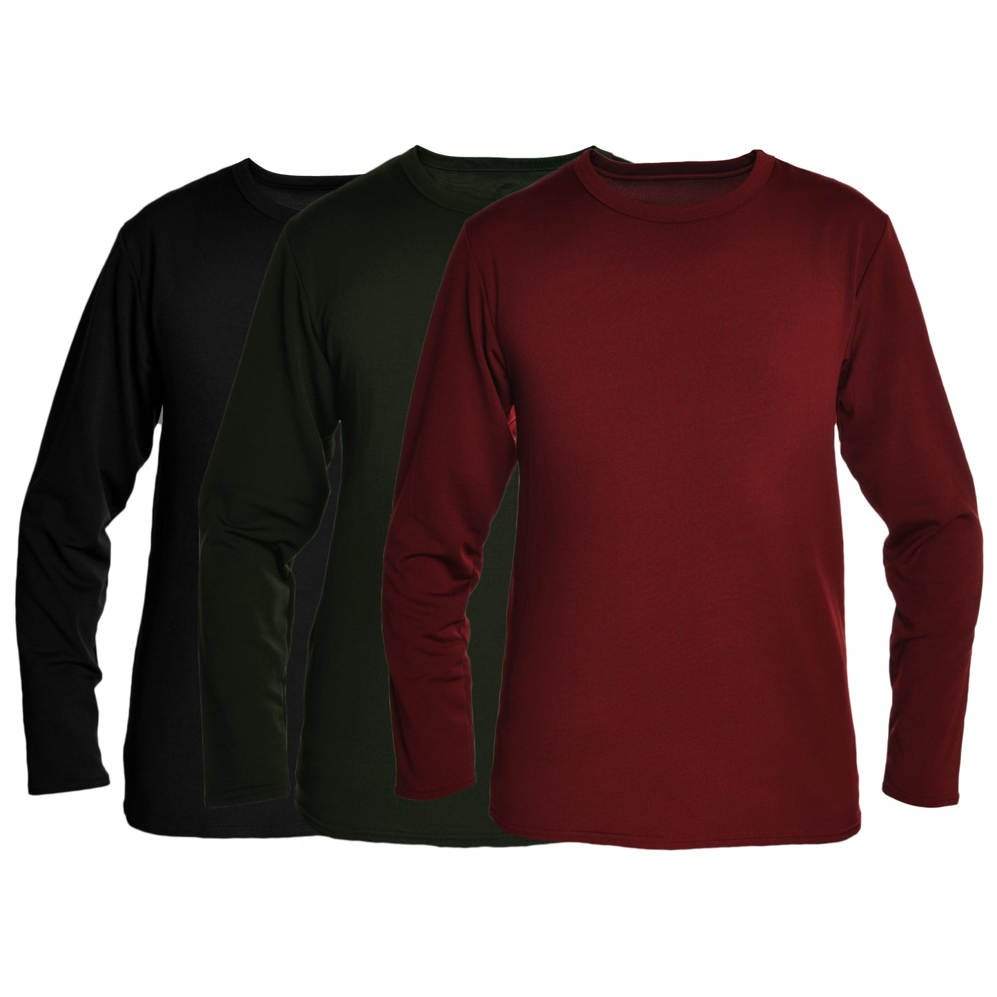 Men's Brushed Fleece Long-Sleeve Crewneck Thermal Tops (3-Pack)